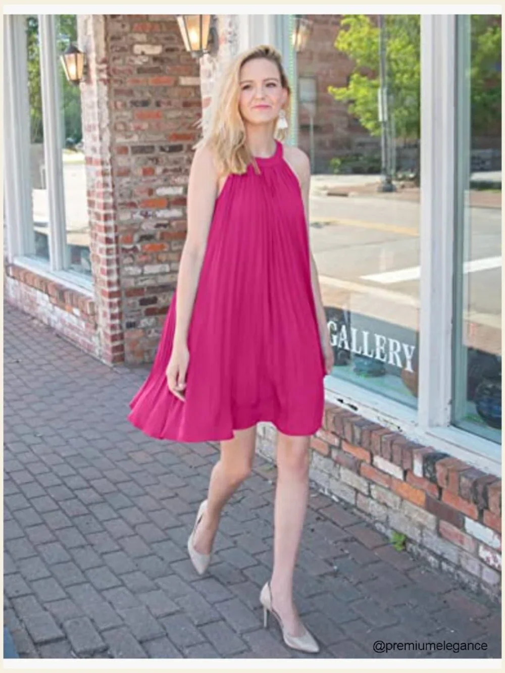 Halter Neck Mini Dress Flowy Pleated Sundress Casual Beach Wedding Guest - Picture 6 of 7